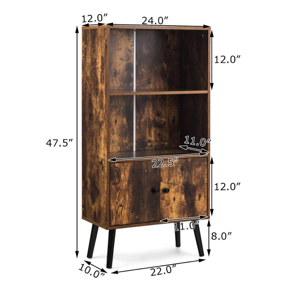 2-Tier Retro Bookshelf w/ Industrial Cabinet