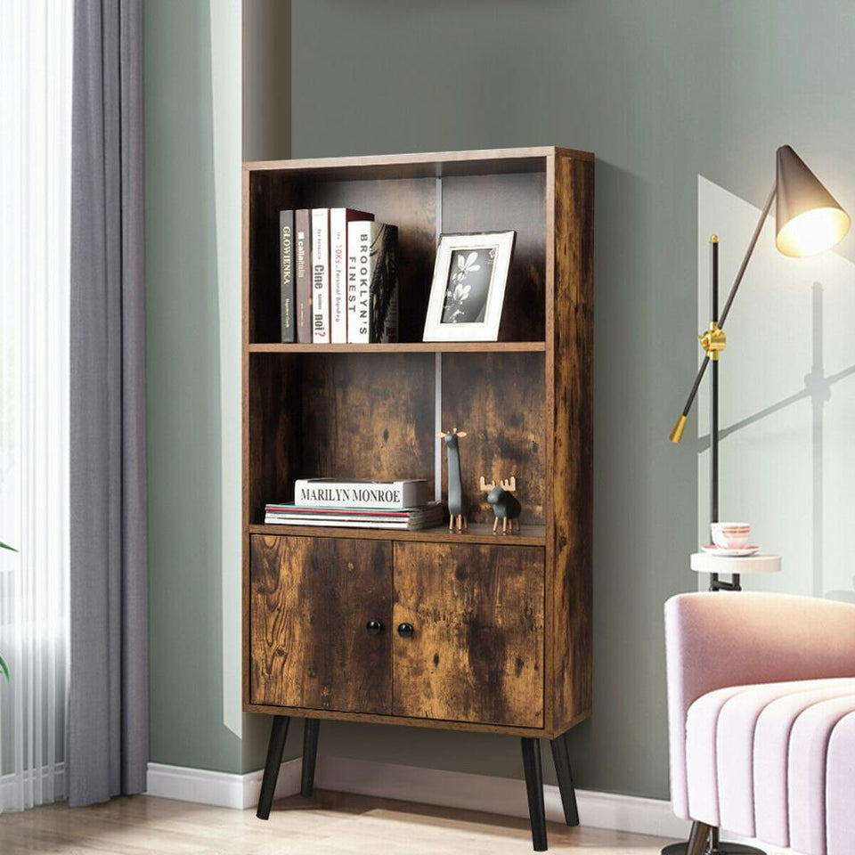 2-Tier Retro Bookshelf w/ Industrial Cabinet