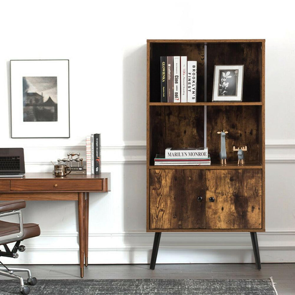 2-Tier Retro Bookshelf w/ Industrial Cabinet