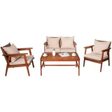 4PCS Patio Rattan Furniture Set Acacia Wood