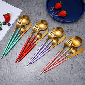 24pc Black & Gold Cutlery Set