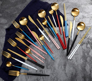24pc Black & Gold Cutlery Set