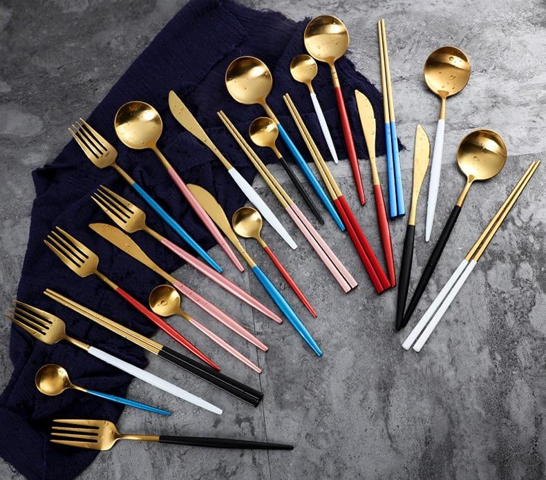 24pc Black & Gold Cutlery Set