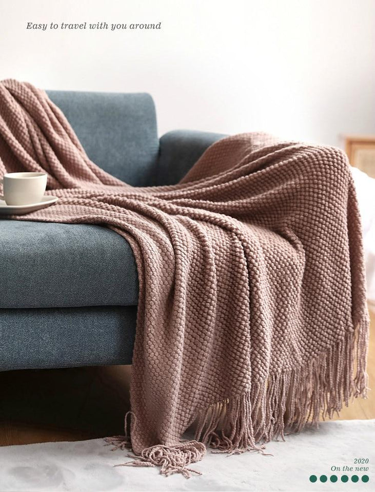 Knitted Plaid Throw Bedspread