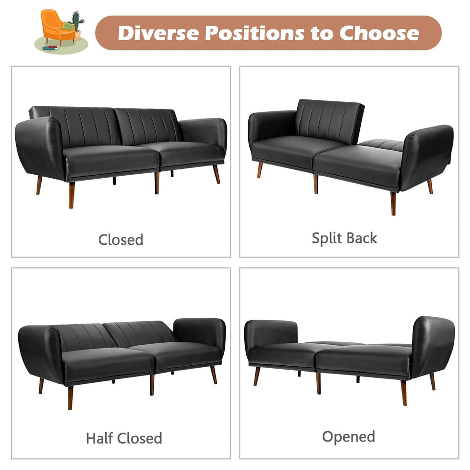 Convertible Futon Sofa Couch Sleeper w/Wood Legs