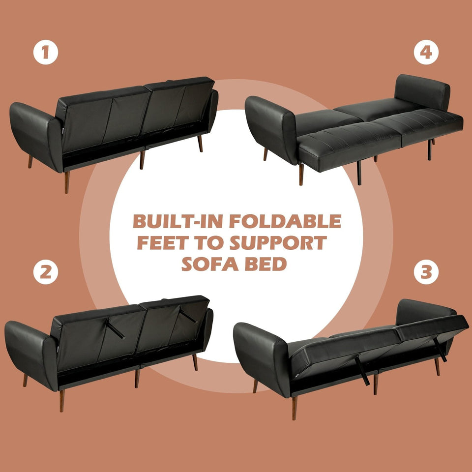 Convertible Futon Sofa Couch Sleeper w/Wood Legs