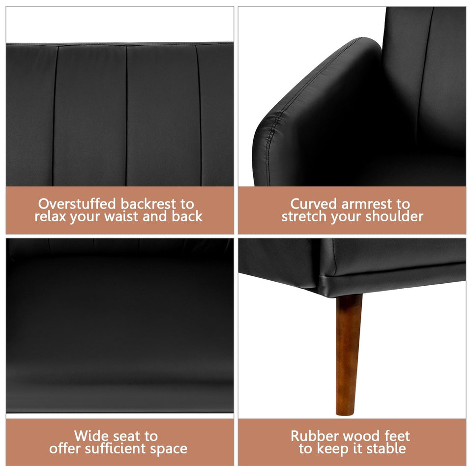 Convertible Futon Sofa Couch Sleeper w/Wood Legs