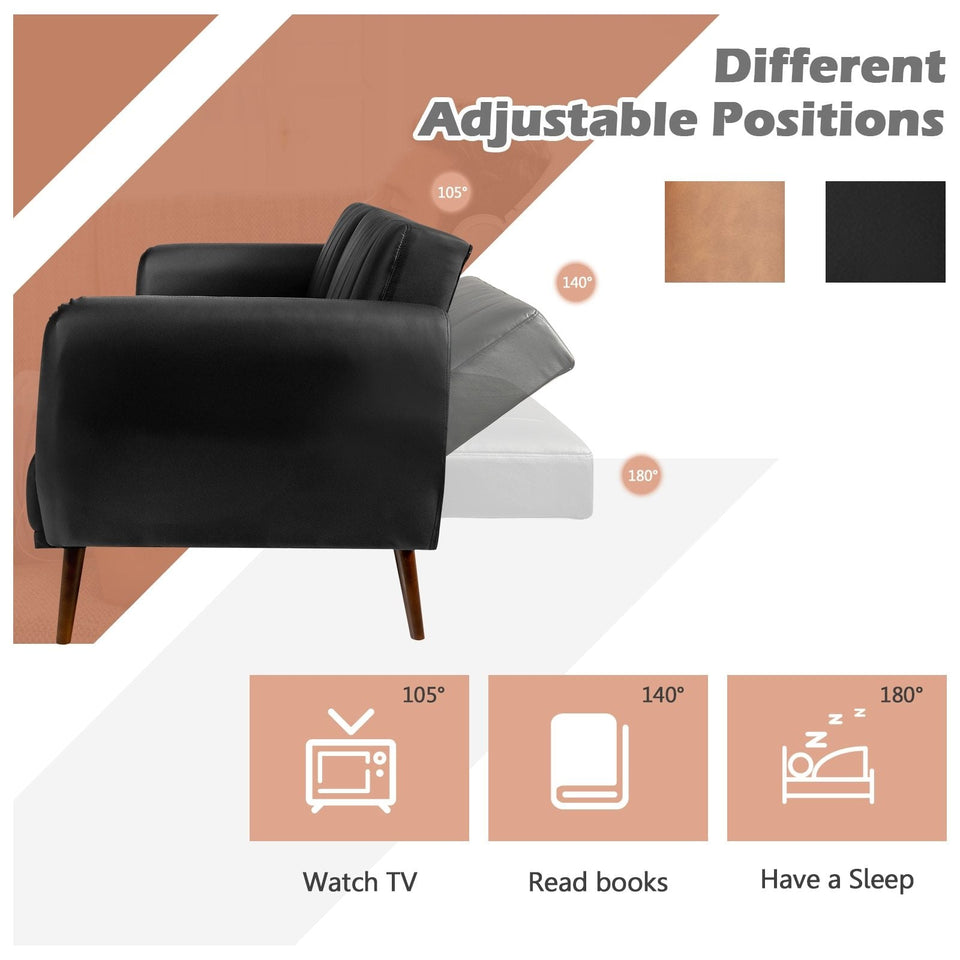 Convertible Futon Sofa Couch Sleeper w/Wood Legs