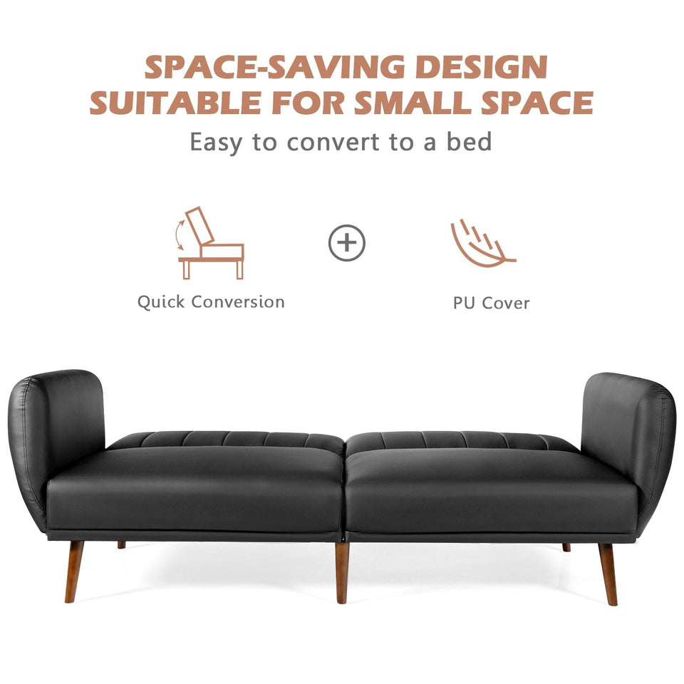 Convertible Futon Sofa Couch Sleeper w/Wood Legs