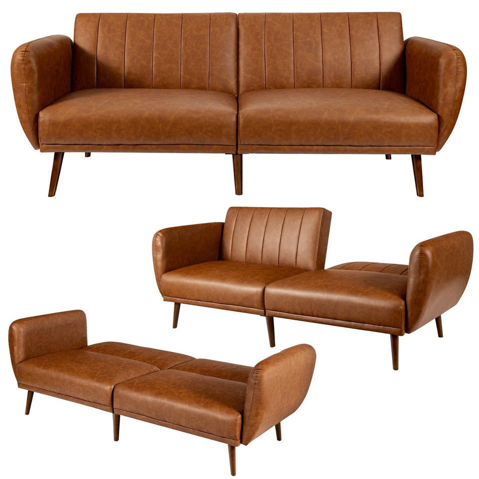 Convertible Futon Sofa Couch Sleeper w/Wood Legs