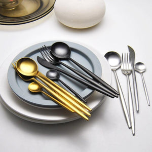 24pc Black & Gold Cutlery Set