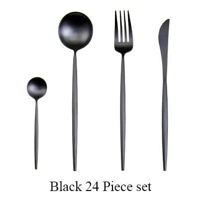 24pc Black & Gold Cutlery Set