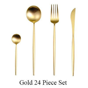 24pc Black & Gold Cutlery Set