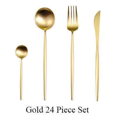 24pc Black & Gold Cutlery Set