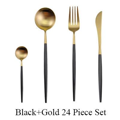 24pc Black & Gold Cutlery Set