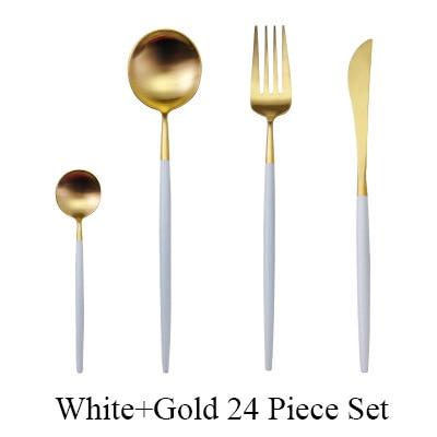 24pc Black & Gold Cutlery Set