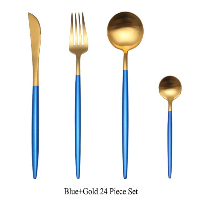 24pc Black & Gold Cutlery Set
