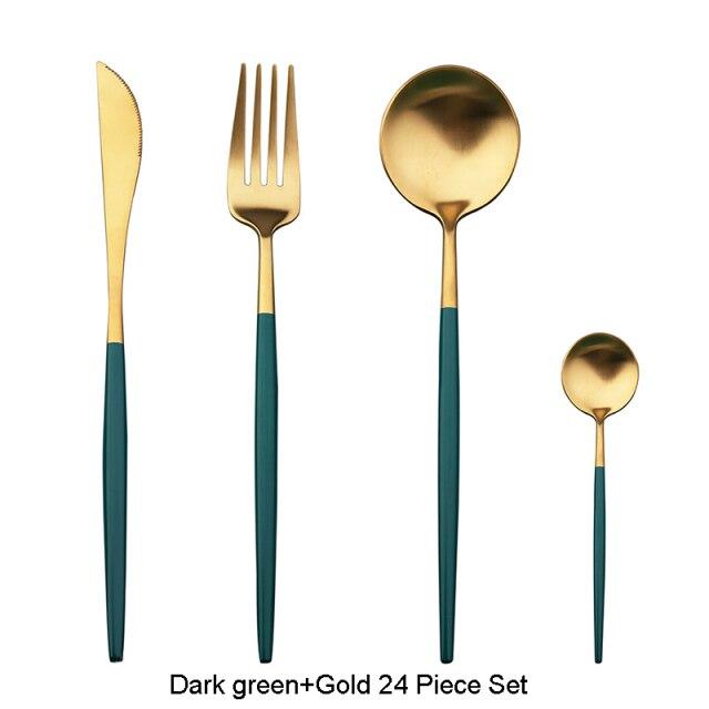 24pc Black & Gold Cutlery Set