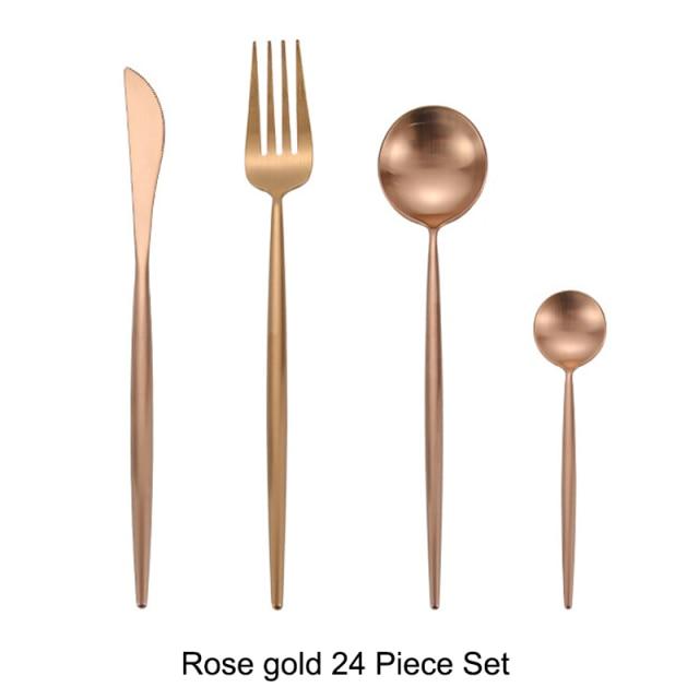 24pc Black & Gold Cutlery Set