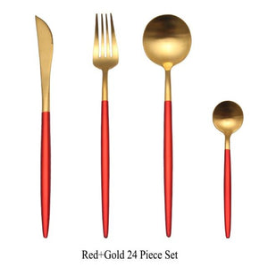 24pc Black & Gold Cutlery Set
