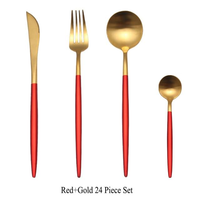 24pc Black & Gold Cutlery Set