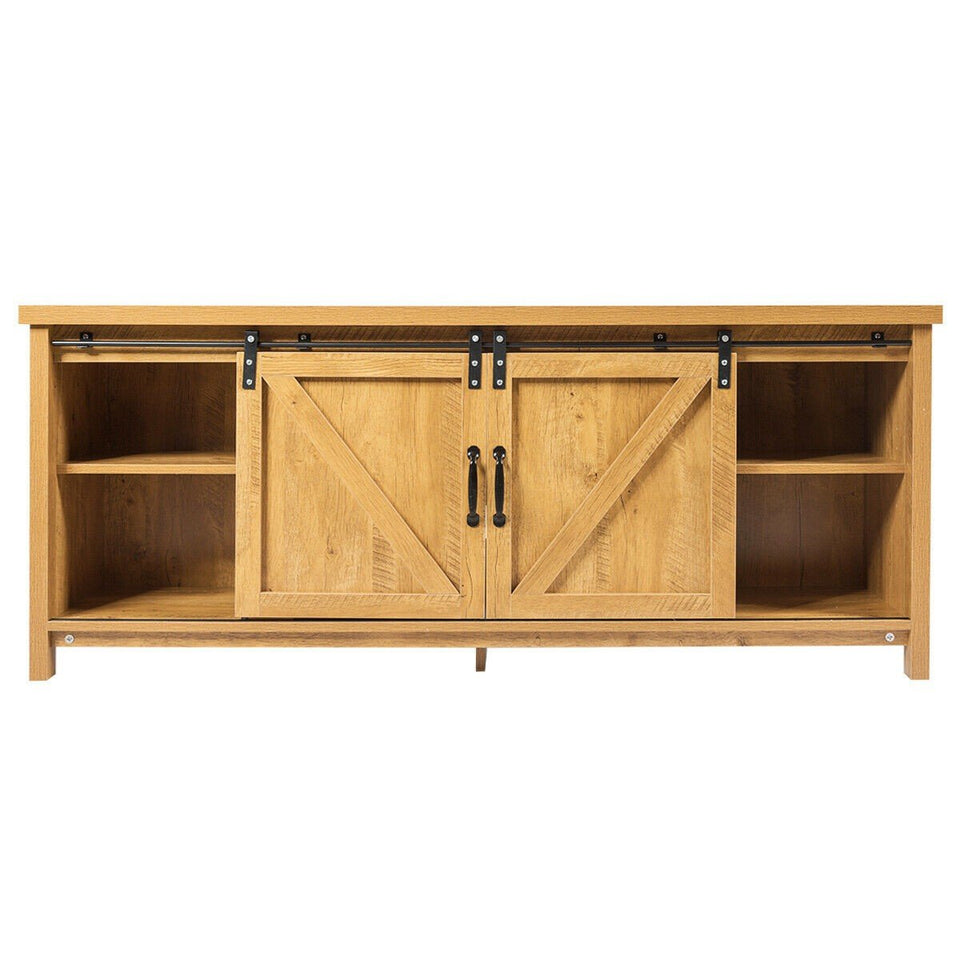 Wood TV Entertainment Center w/ Barn Doors Storage