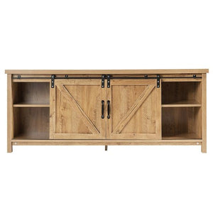 Wood TV Entertainment Center w/ Barn Doors Storage