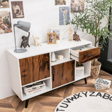 Buffet Storage Cabinet w/Display Shelves Doors & Drawer
