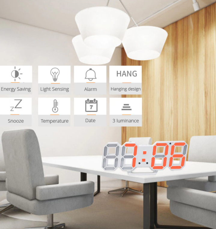 3D LED Digital Wall Clock